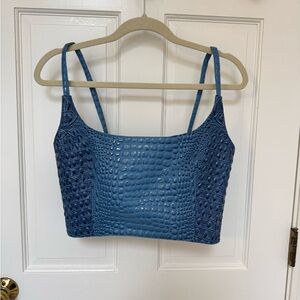 Mia Vesper Blue Croc-Embossed Crop Top
